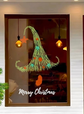 圣诞节装饰静电贴橱窗氛围布置merrychristmas窗贴圣诞树玻璃贴纸
