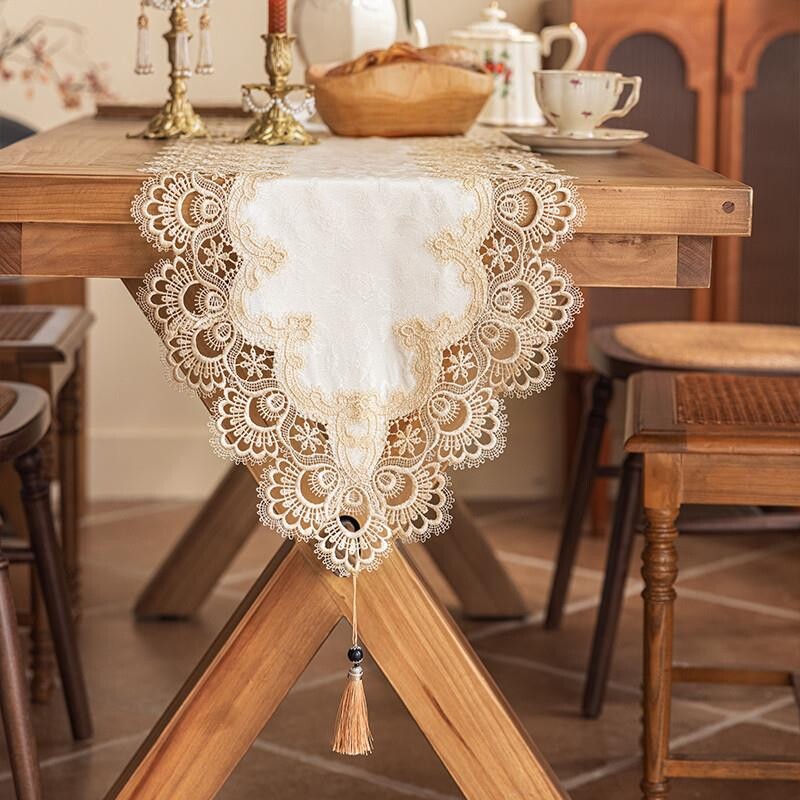 高级感桌旗高端台布电视柜桌布轻奢蕾丝长条防尘美式盖布欧式茶几