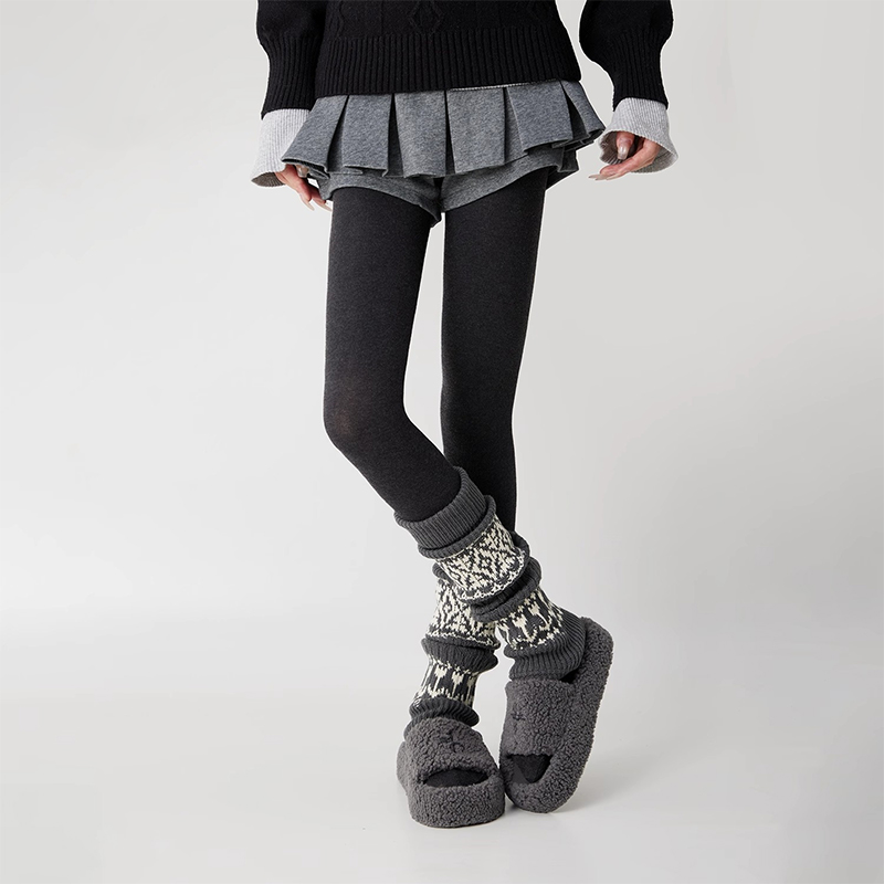 复古费尔岛堆堆袜套秋冬加厚保暖灰色腿套羊毛袜子2025新款爆款冬