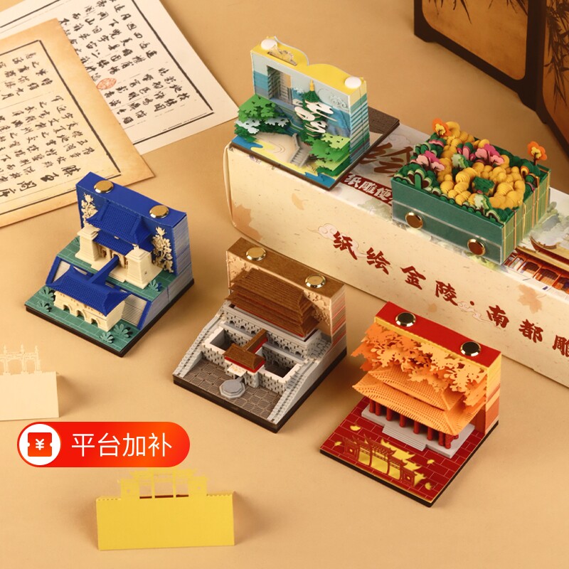南京纸绘金陵3d立体纸雕日历手撕便签盲盒中华门琉璃塔创意文创伴手礼物文创