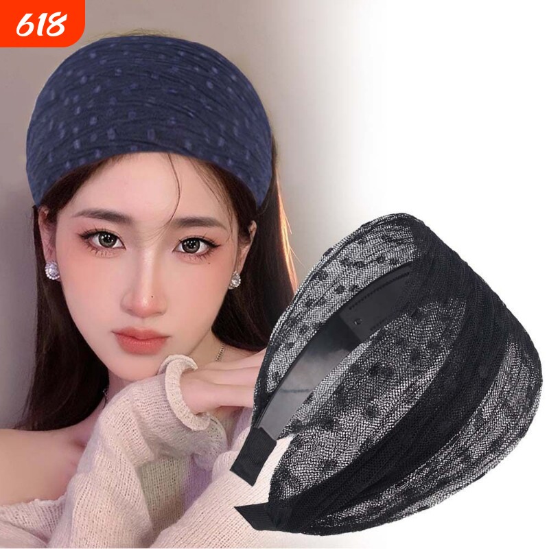 遮白发神器宽边发箍头饰无痕发带2026新款外戴防滑头箍女波点网纱