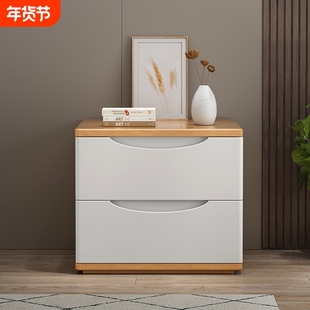 全实木床头柜卧室家用床边矮柜储物柜收纳柜子榉木免安装置物抽屉
