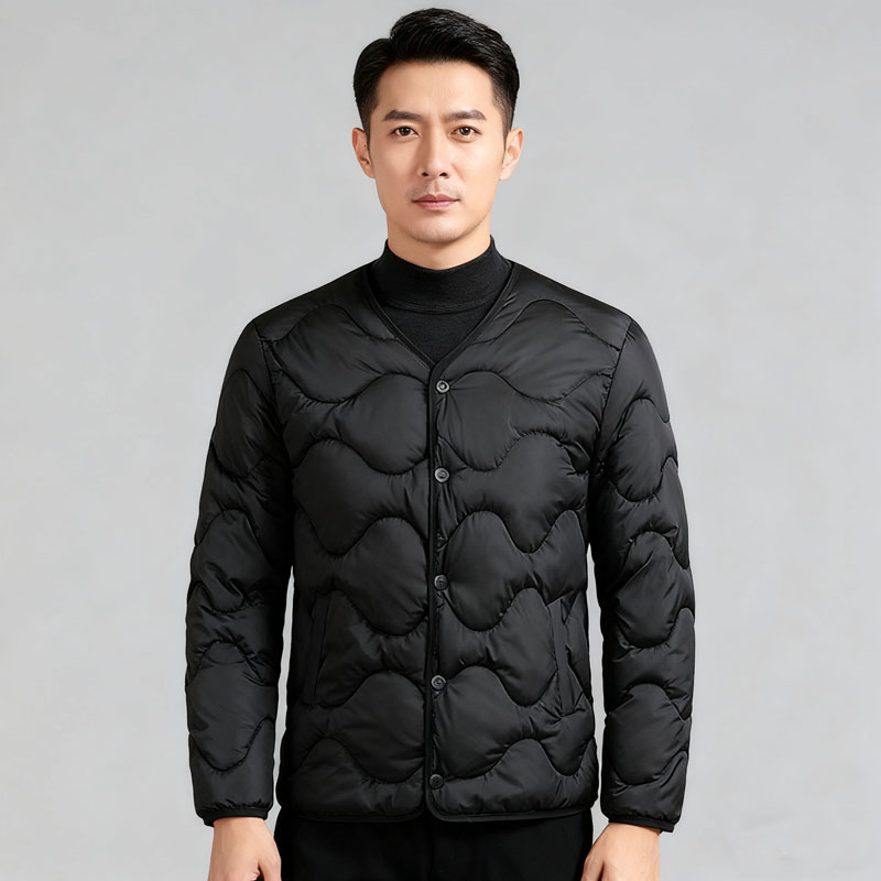 2025新款男式圆领轻薄葫芦羽绒棉内胆轻型无领羽绒服货号