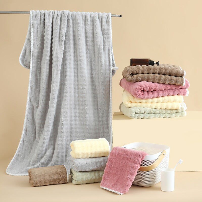伊贝暖抗菌浴巾两条大人珊瑚绒吸水不掉毛女新款高级裹巾加大加厚