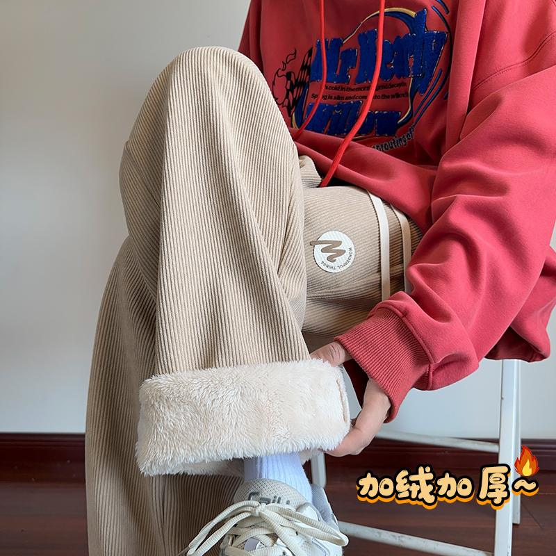 羊羔绒加厚直筒男士长裤秋冬