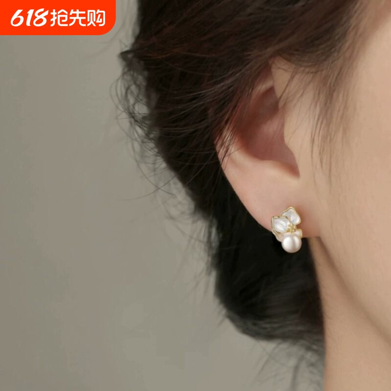 蝴蝶兰耳钉999银针小众2026新爆款天然珍珠高级耳环日常百搭耳