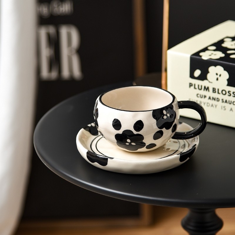 黑色山茶花早餐杯女士高档精致下午茶杯家用陶瓷咖啡杯碟套装小众,餐饮具,咖啡杯,淘宝优惠券,粉丝福利购,淘宝优惠卷