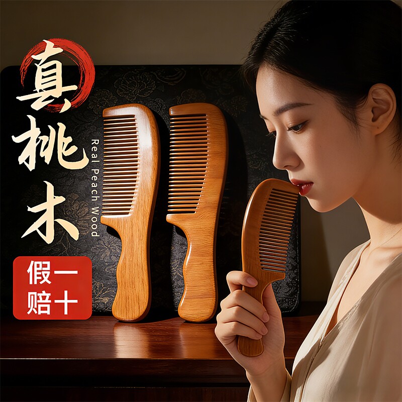 老料桃木梳子天然正品男女士专用防静电长发直发家用檀木梳按摩梳
