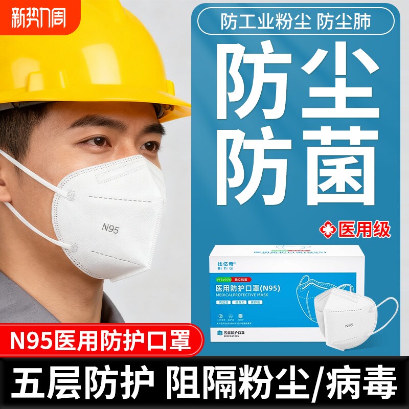 n95级医用防护口罩一次性医疗工业防粉尘防尘肺重度成人外科白色