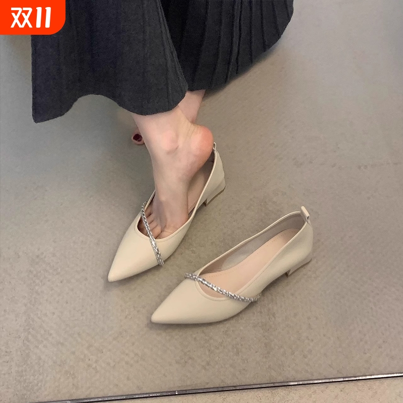 法式低跟浅口尖头单鞋女夏季