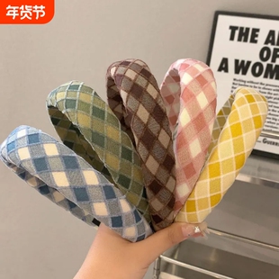 气质格子高颅顶发箍女款宽边海绵宽边压发头箍2025年新款发卡头饰