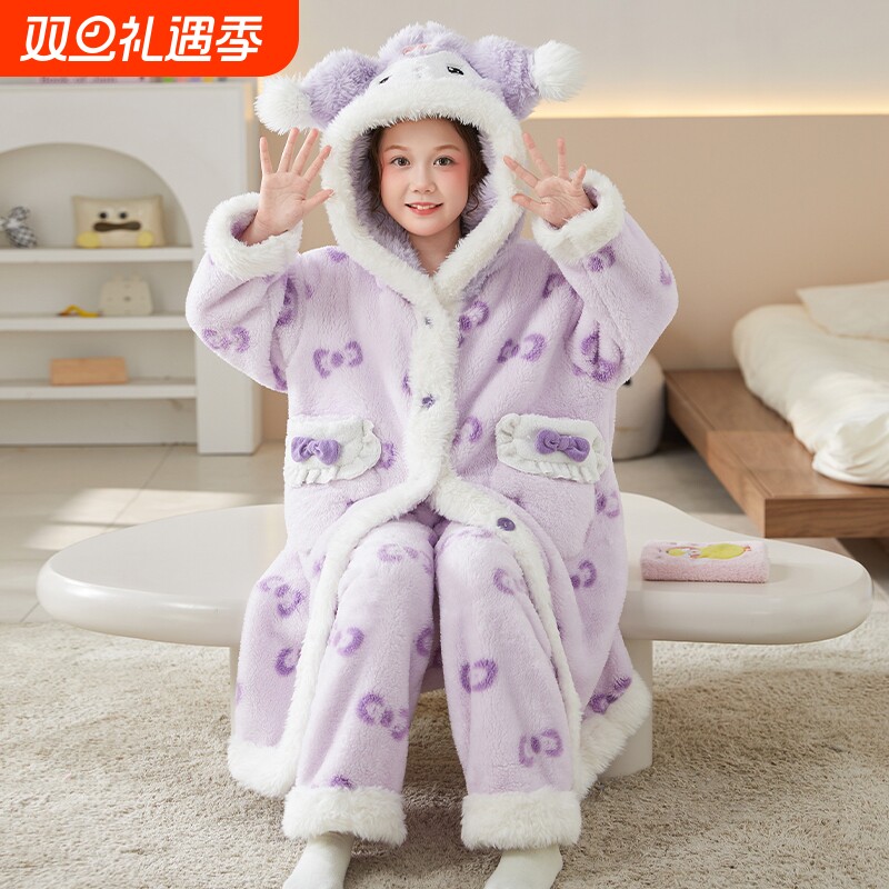 2025女童睡袍儿童秋冬季女孩套装