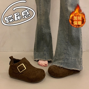 加绒勃肯鞋女2025冬季新款皮毛一体雪地靴复古一脚蹬厚底毛毛棉鞋