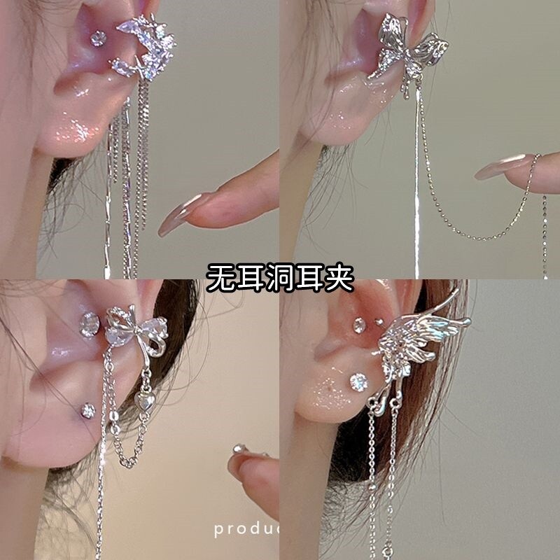 cili月神降临小众流苏方圆脸无耳洞女耳饰耳骨夹长款高级感耳夹