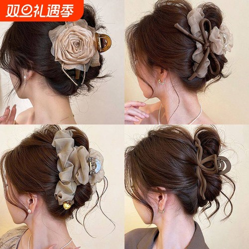 干枯玫瑰抓夹2025新款大号发夹女后脑勺鲨鱼夹高级感发饰爱心波点