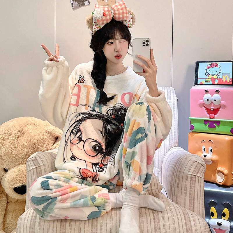秋冬季2025新款加绒加厚保暖睡衣