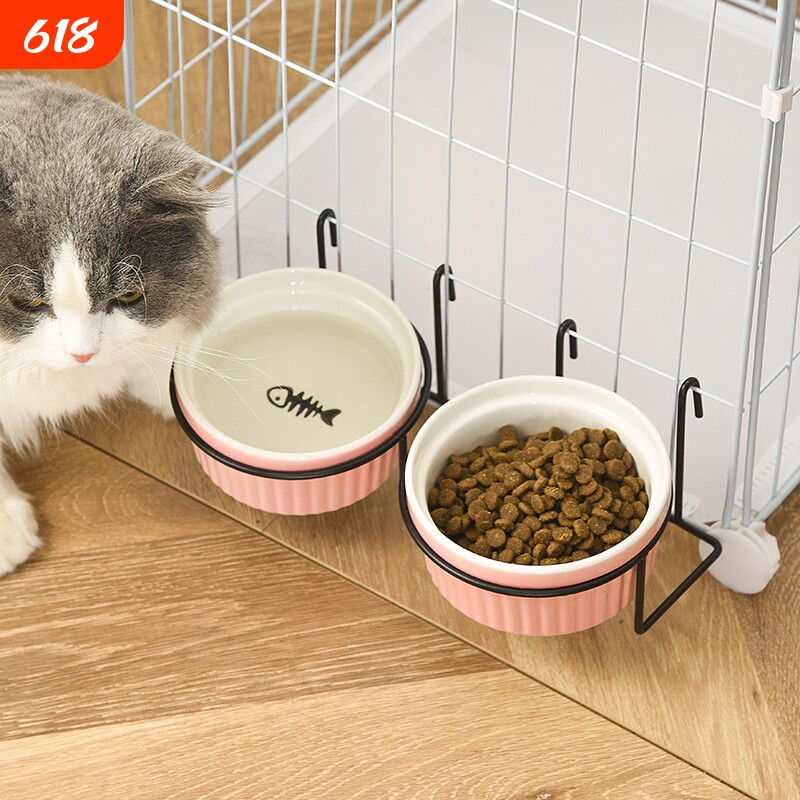 悬挂式猫碗陶瓷猫食盆笼子固定防打翻狗狗水盆猫咪喝水碗挂碗饭碗