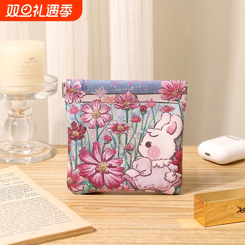 可爱兔子便携零钱包袋女学生小号化妆包内钥匙耳机收纳小包小钱袋