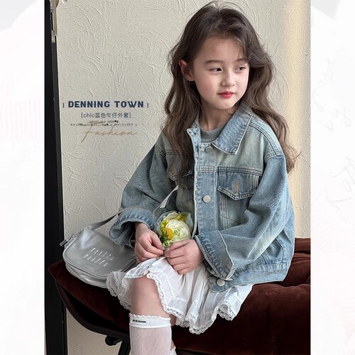 女童复古休闲宽松牛仔外套