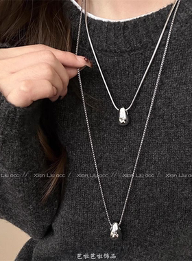 金属水滴项链女款2025新款毛衣链轻奢小众高级感蛇骨链锁骨链配饰