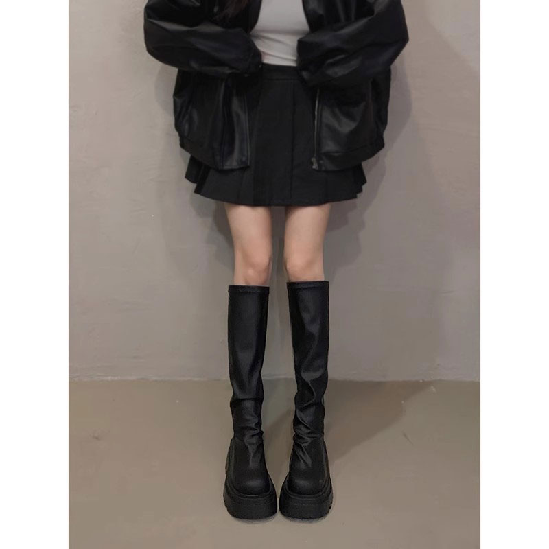 大长腿靴子女款2025新款长筒靴秋季高筒靴黑色中筒长靴厚底女鞋子