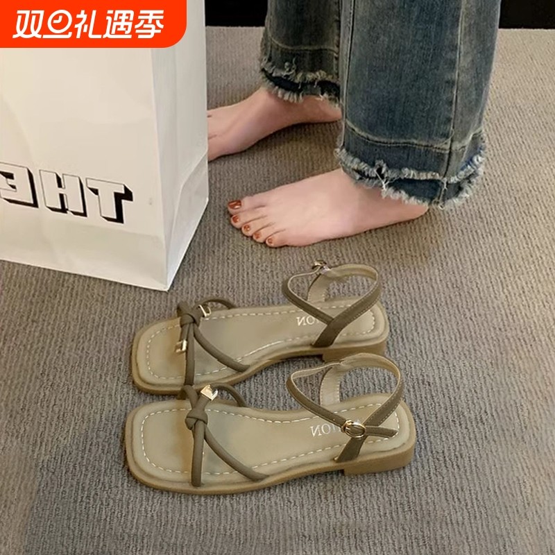 平底罗马凉鞋女2024夏季新款百搭仙女风细带配裙子沙滩鞋孕妇简约