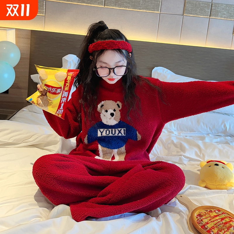 女童睡衣冬季半边绒半边绒秋冬季