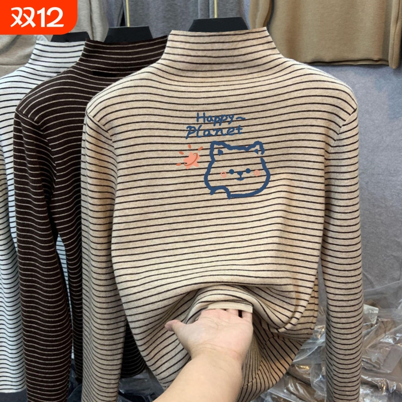 男女童半高领儿童德绒打底衫秋冬加绒厚长袖T恤宝宝内搭秋衣上衣