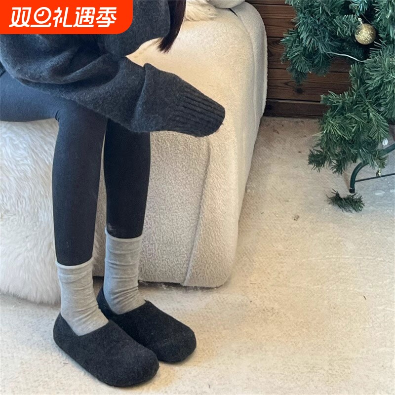 两穿勃肯鞋女2025新款秋冬加绒毛毛半拖鞋厚底一脚蹬豆豆棉鞋毛绒