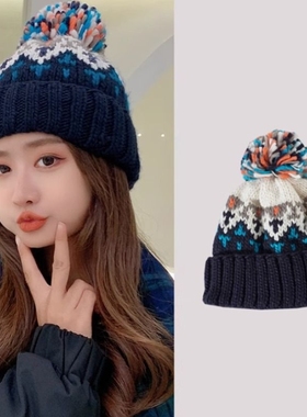 保暖毛线帽女秋冬季护耳减龄可爱针织百搭学生包头帽橙色白色黑色