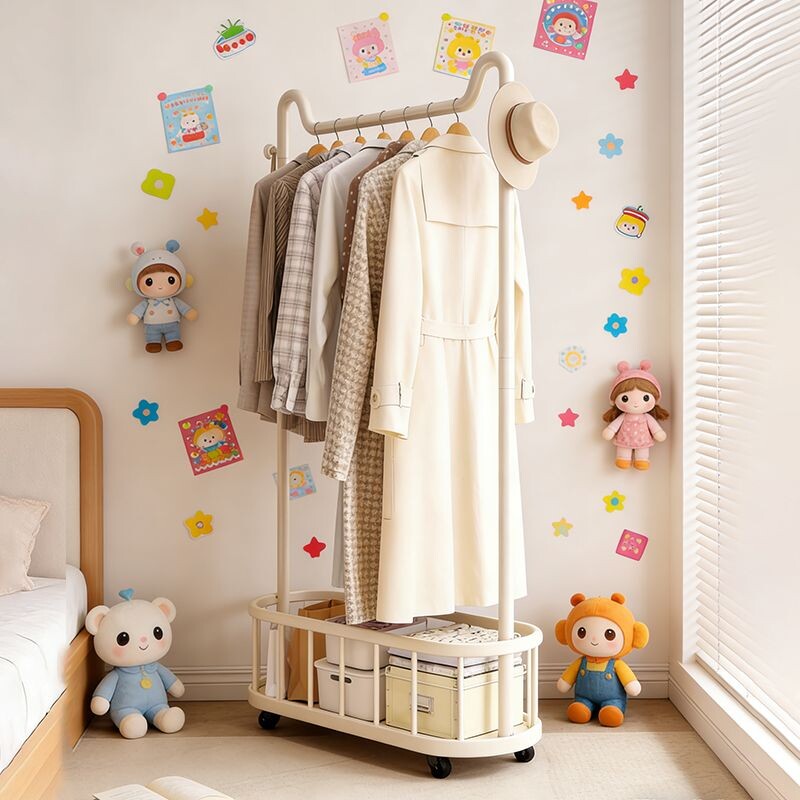 猫耳 开放式衣帽架钢制立柱竖管移动带储物小户型落地立式晾衣架