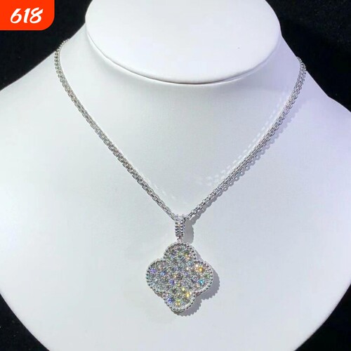 超闪白金品质满钻幸运草项链锁骨链952银不过敏925银金色纯银