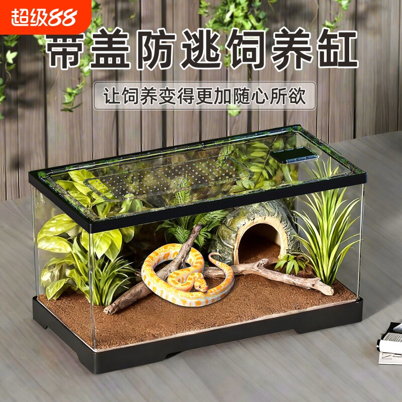 爬宠饲养盒饲养缸宠物蛇守宫蜥蜴乌龟爬虫缸树蛙蚕恒温生态带盖图片