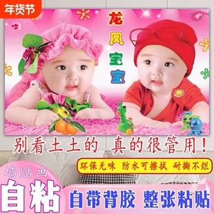 龙凤胎宝宝贴画报墙贴求送子娃娃图助备孕婴儿教海报照片图片卧室