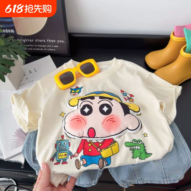 儿童纯棉短袖卡通玩偶T恤夏装宽松韩版洋气印花捏捏乐公仔上衣