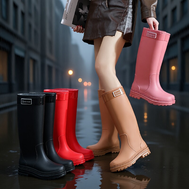 高筒雨鞋水鞋女雨靴加绒成人外穿防水徒步水靴防滑鞋子鞋底耐磨