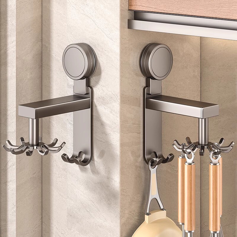 吸盘厨房挂钩免打孔壁挂式锅具铲子勺子收纳架锅铲挂架旋转置物架