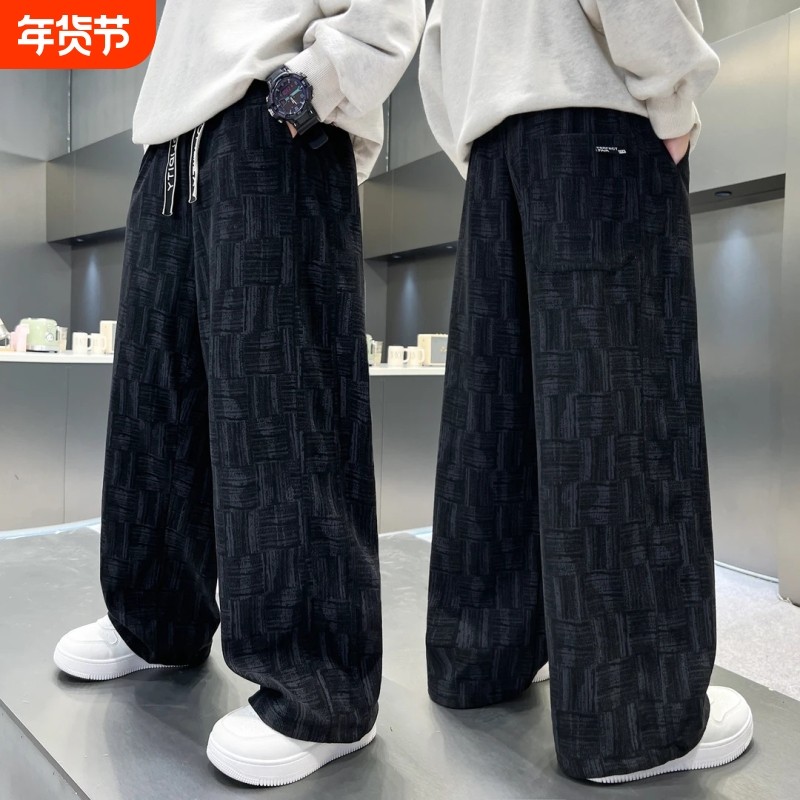 男童裤子秋冬款2025新款一体绒加绒加厚中大童冬季运动长裤潮外穿