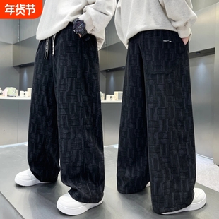 男童裤子秋冬款2025新款一体绒加绒加厚中大童冬季运动长裤潮外穿