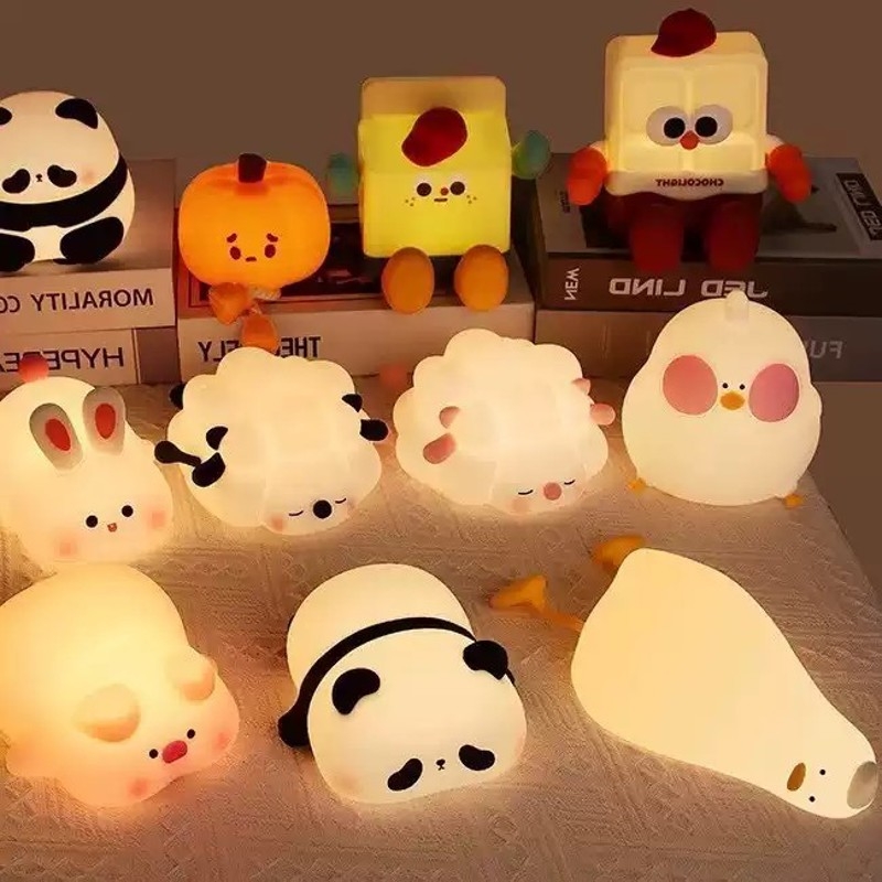 小夜灯硅胶卧室伴睡眠柔光护眼高颜值鸭子兔子熊猫拍拍灯女生礼物