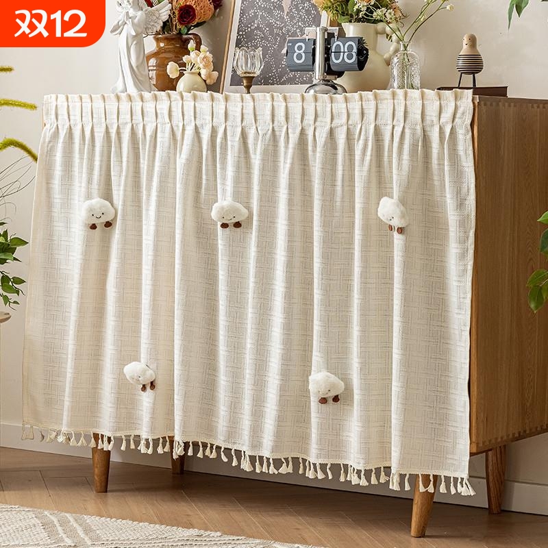 柜子门帘免打孔轨道鞋柜纱帘遮丑帘防尘帘子遮挡杂物书架橱柜布帘