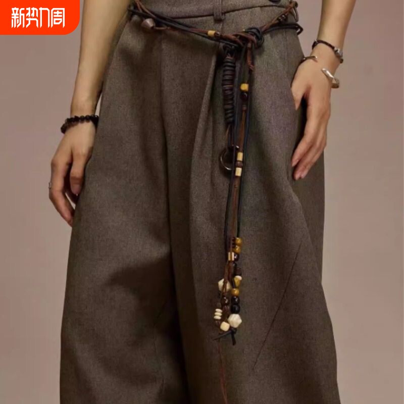 废土风新中式个性百搭可调节撞色串珠腰链民族风复古编织腰带腰绳