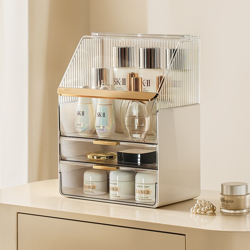桌面化妆品收纳盒高级感护肤品置物架防尘化妆盒梳妆台大容量抽屉
