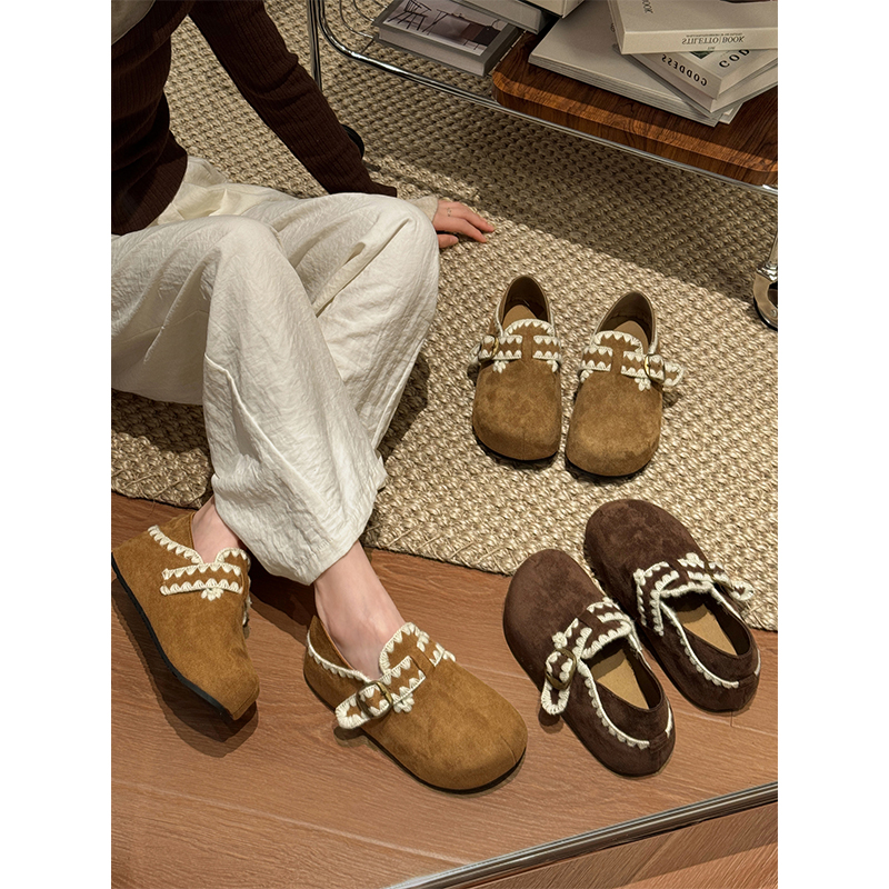 香港真皮勃肯鞋女2025新款秋季爆款时尚百搭通勤内增高豆豆鞋单鞋