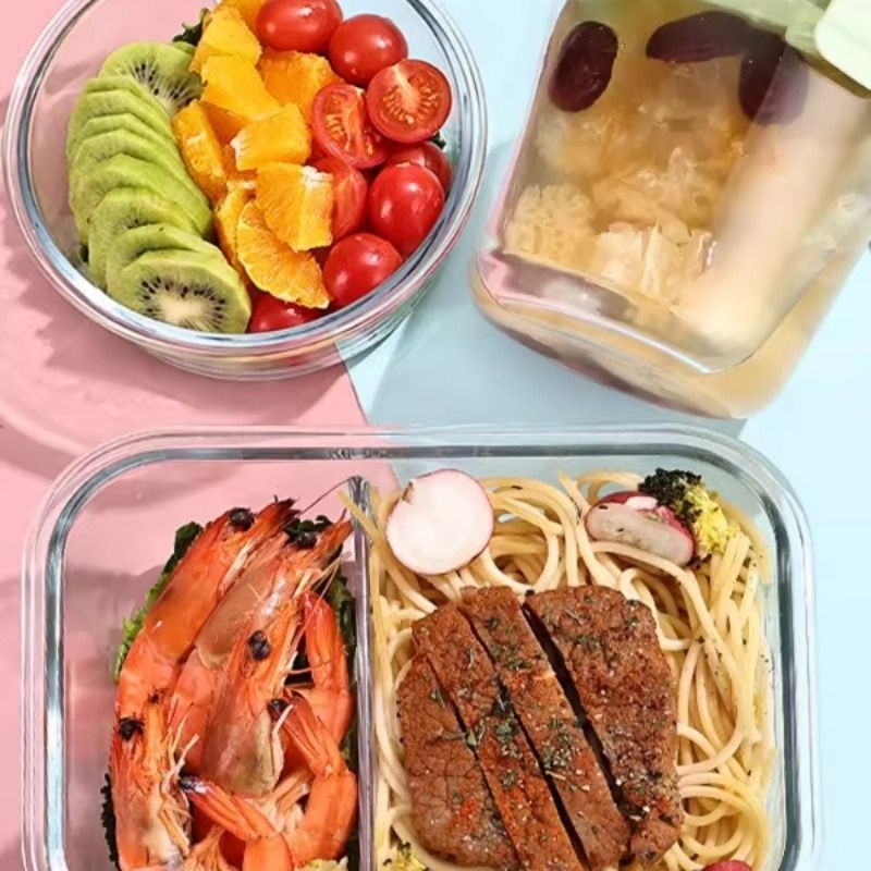 玻璃饭盒可微波炉加热专用的碗上班族学生带盖餐盒分隔便当保鲜盒