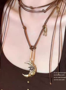 废土风月牙芒星项链女秋冬毛衣链大气高档高级感中古饰品百搭配饰