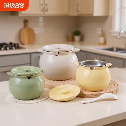 陶瓷猪油罐家用厨房耐高温带盖勺子不锈钢过滤网调料辣椒油大容量