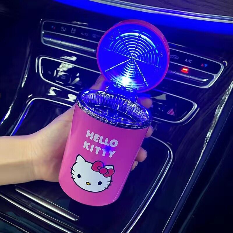 车载烟灰缸可爱ins烟灰缸带盖LED车内创意烟灰缸出风口悬挂式个
