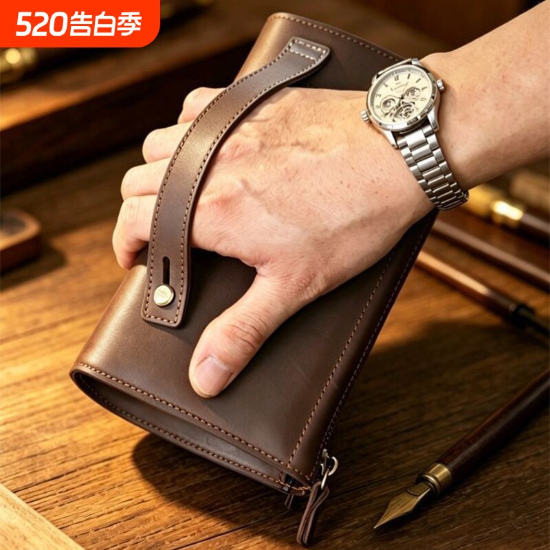 手拿包男士真皮长款拉链钱包休闲手工复古头层牛皮手机抓包手包潮