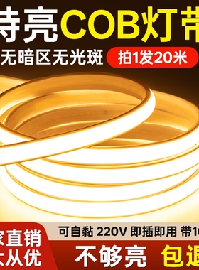 鼎雁220v超亮COB户外防水灯带led灯条客厅吊顶自粘线形灯发光铝槽